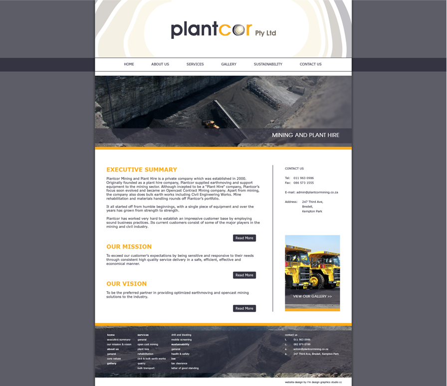 Plantcor Mining and plant hire website design